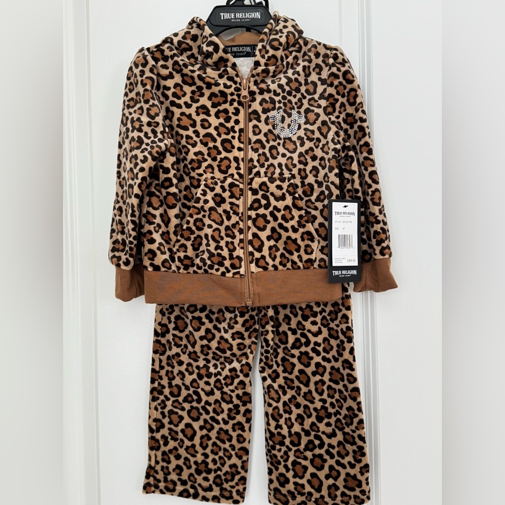 True Religion Tan Leopard Print track hoodie set